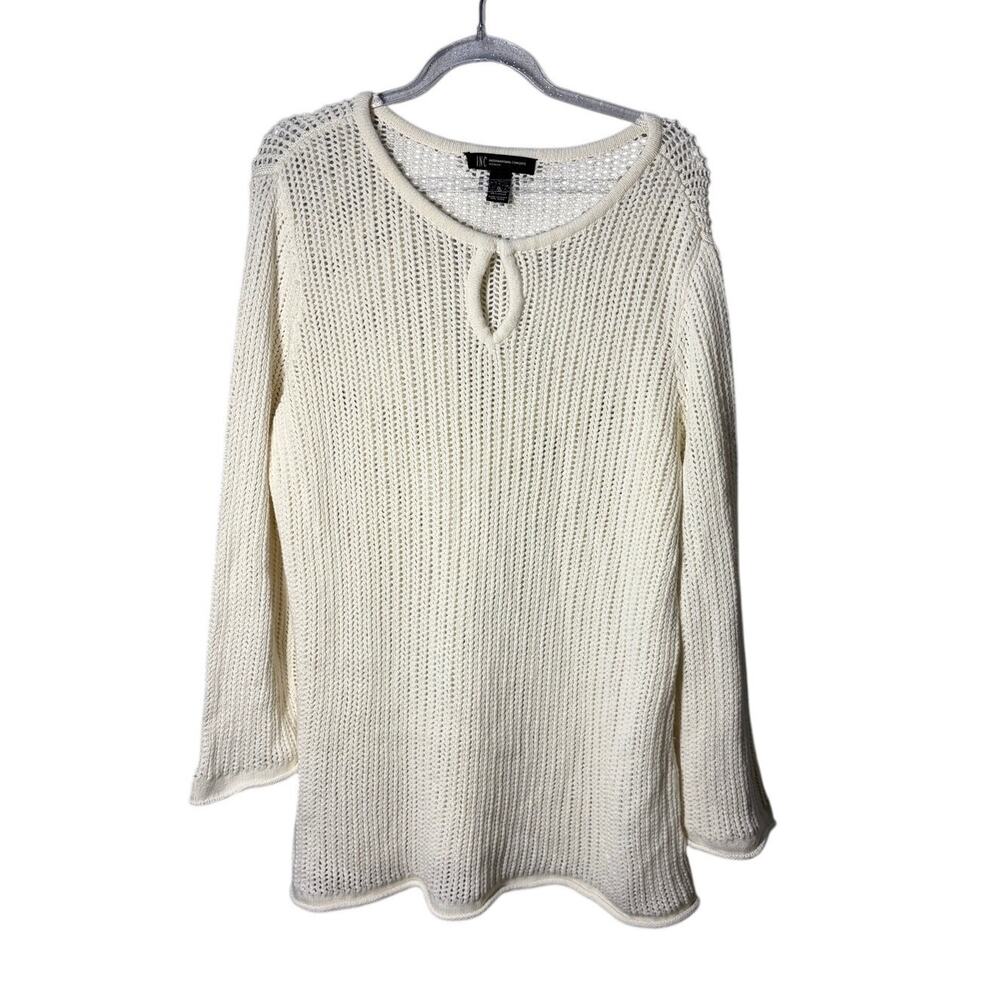 INC International Concepts Knitted White Long Sleeve Sweater 1X Boho Lagenlook